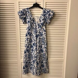 Abercrombie & Fitch Blue and White Ruffled Tiered Midi Dress